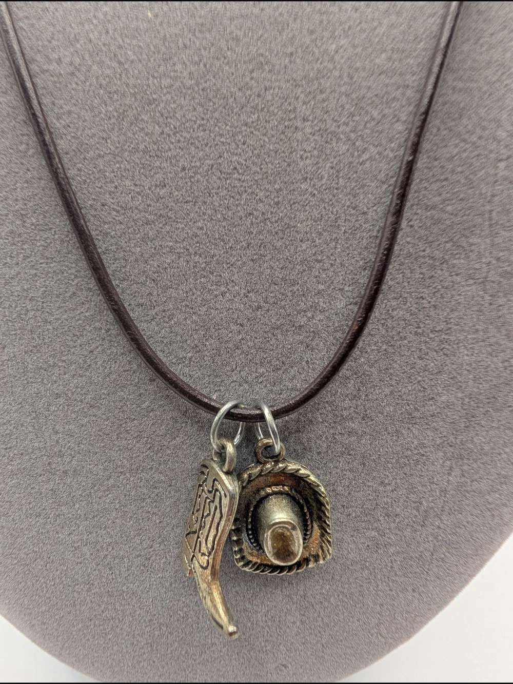 Necklace with Cowboy Hat and Boot Charms - Brown